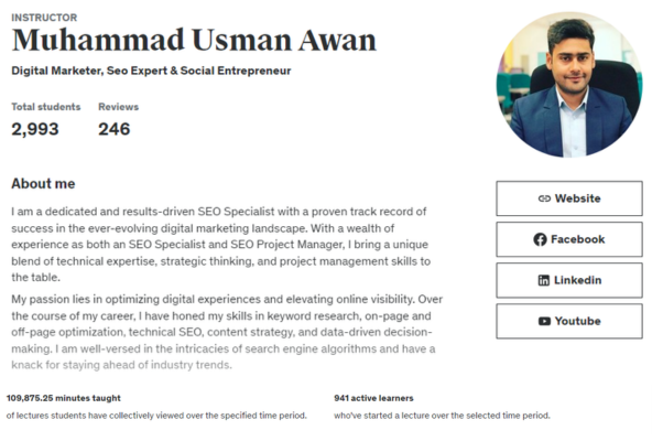 Muhammad Usman Awan - Udemy Course ranking